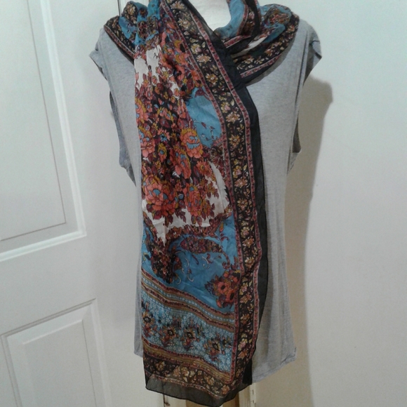 🌺 Pure Silk Oblong Scarf from India - Picture 3 of 11